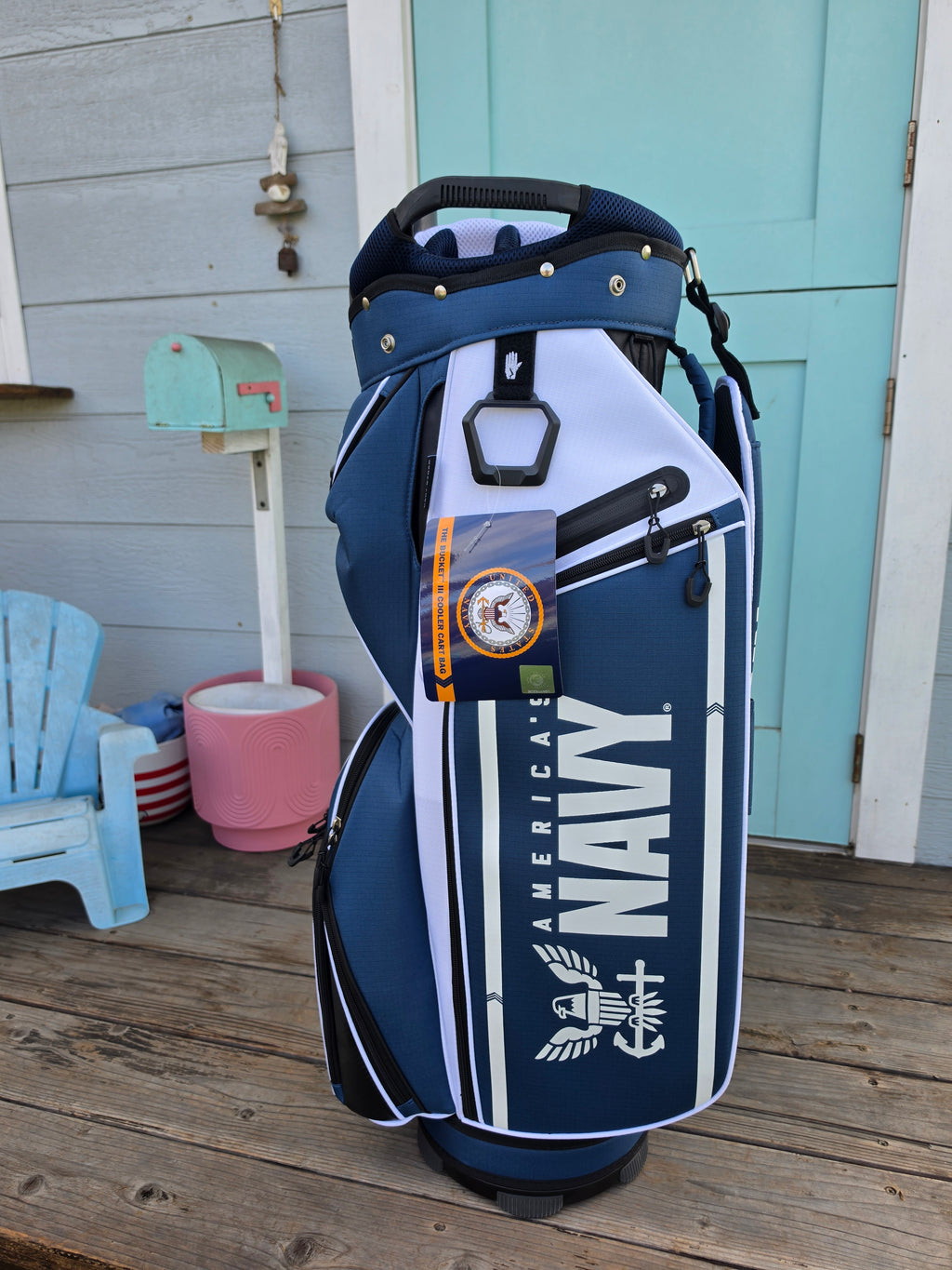 Team Effort U.S. Navy Bucket III 14-Way Cooler Golf Cart Bag w/ Rain Hood - Image 2