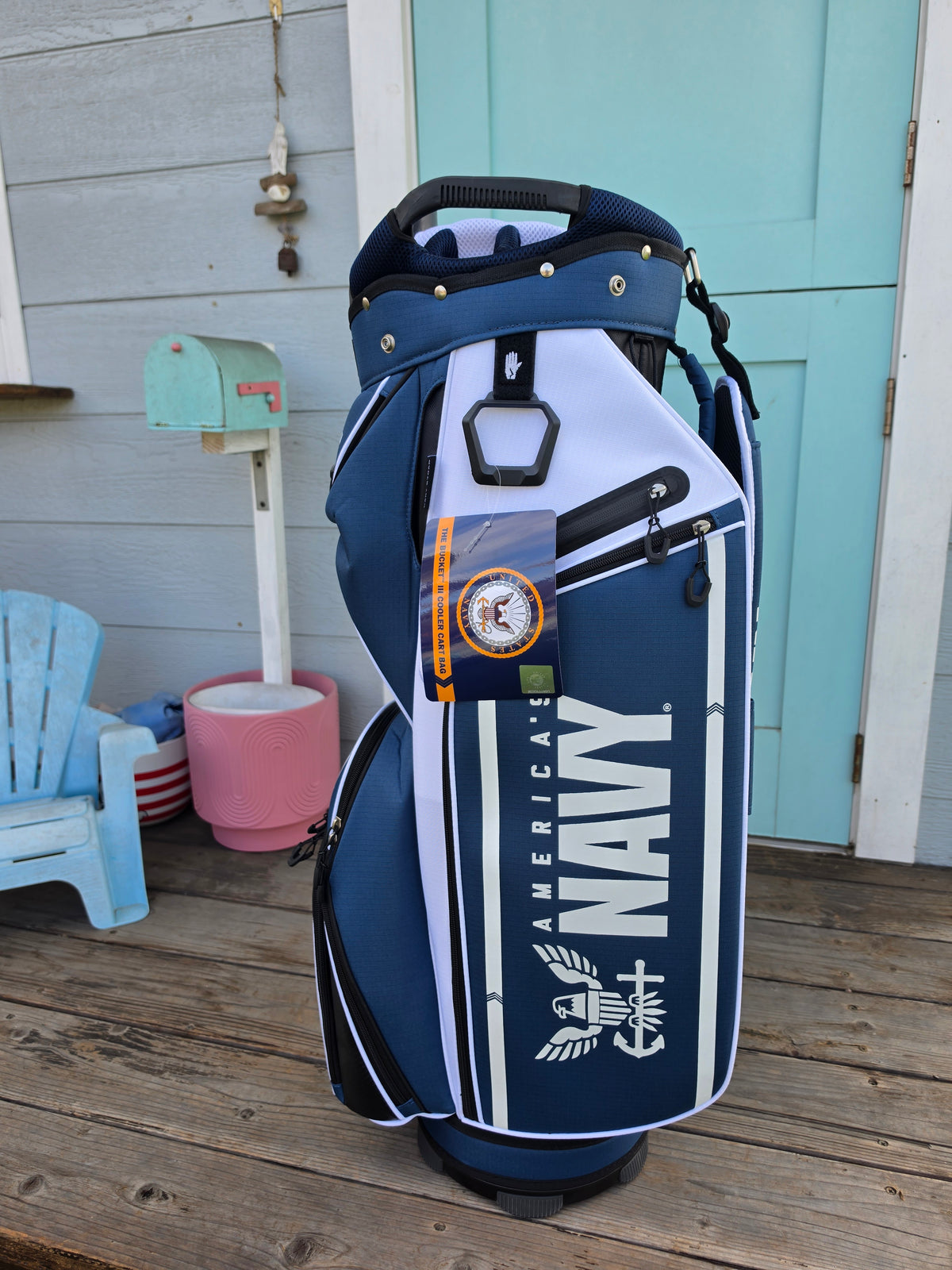 Team Effort U.S. Navy Bucket III 14-Way Cooler Golf Cart Bag w/ Rain Hood - Image 2