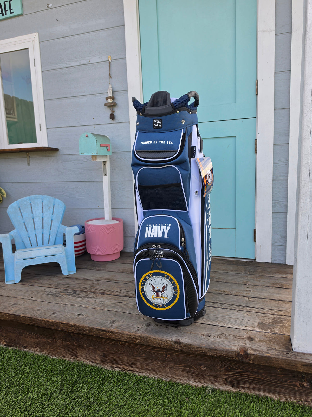 Team Effort U.S. Navy Bucket III 14-Way Cooler Golf Cart Bag w/ Rain Hood - Image 1