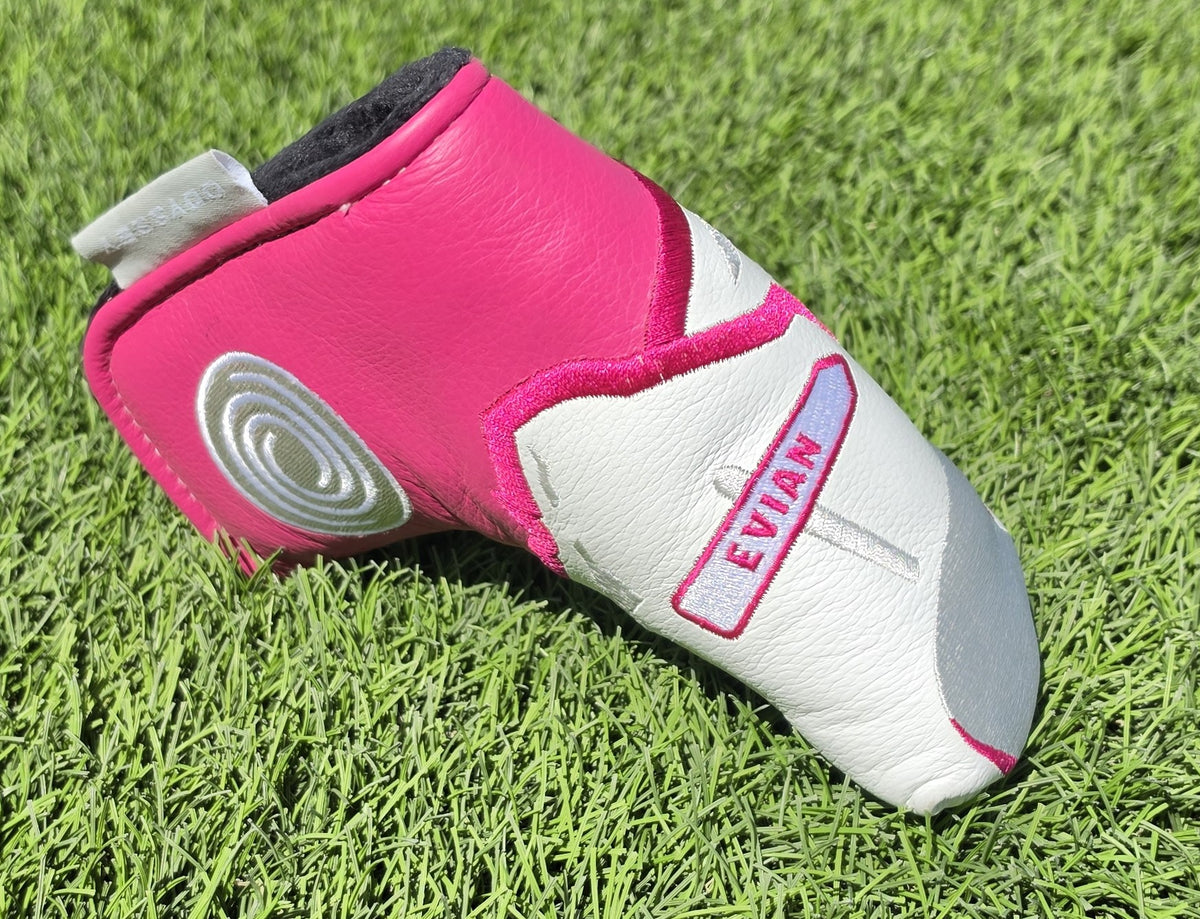 Odyssey Amundi Evian Championship Blade Putter Headcover Pink White Golf Cover - Image 1